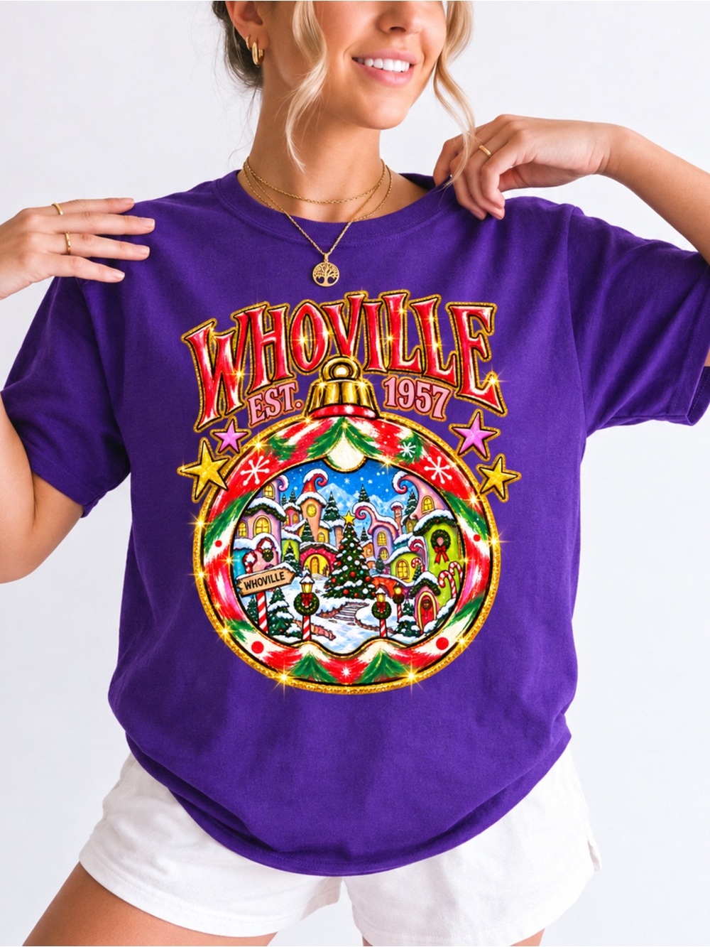 Retro Whoville Est 1957 Christmas Gildan T-Shirt Purple NWT